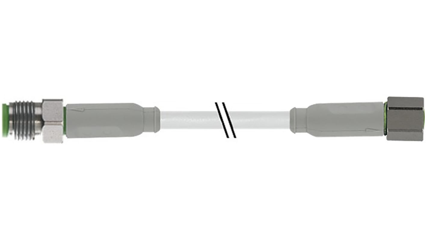Cable de conexión RS PRO, con. A M8 Hembra, 3 polos, con. B M8 Macho, 3 polos, long. 2m, 60 V ac / dc, 4 A, IP65, IP67