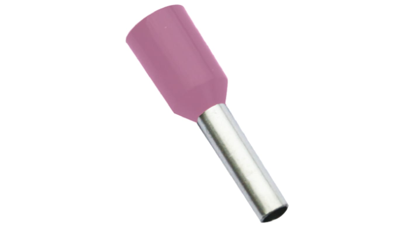 RS PRO Insulated Crimp Bootlace Ferrule, 8mm Pin Length, 1.1mm Pin Diameter, 0.34mm² Wire Size, Pink