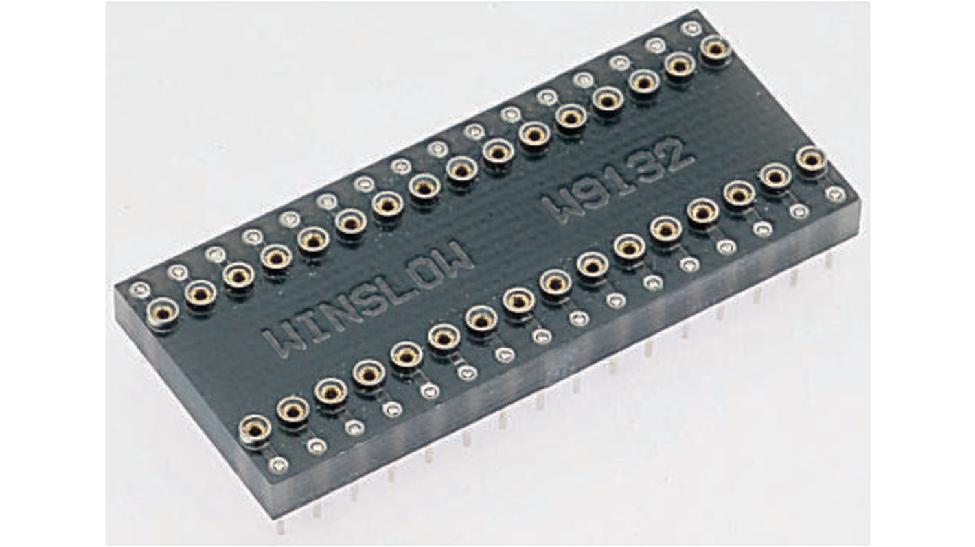 Winslow Straight Through Hole Mount 15.24 mm, 2.54 mm Pitch IC Socket Adapter, 28 Pin Female DIP to 28 Pin Male DIP