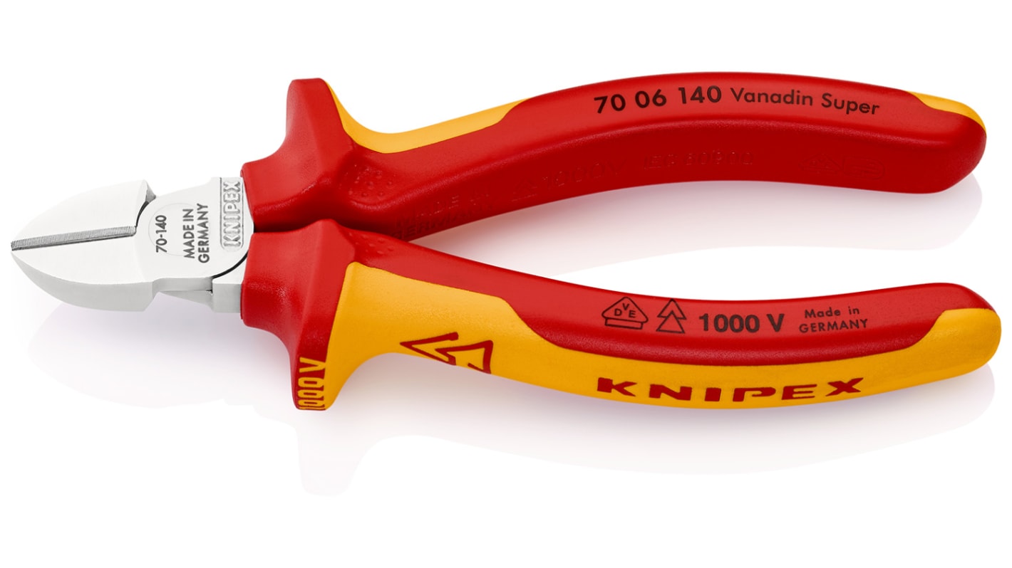 Alicates de corte lateral Knipex, capacidad de corte 3mm, long. total 140 mm, aprobado VDE