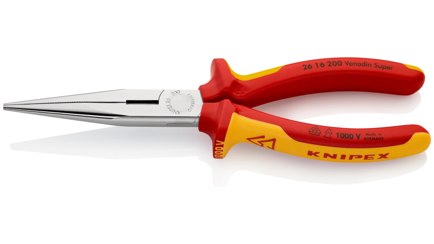 Knipex Long Nose Pliers, 200 mm Overall, Straight Tip, VDE/1000V, 73mm Jaw