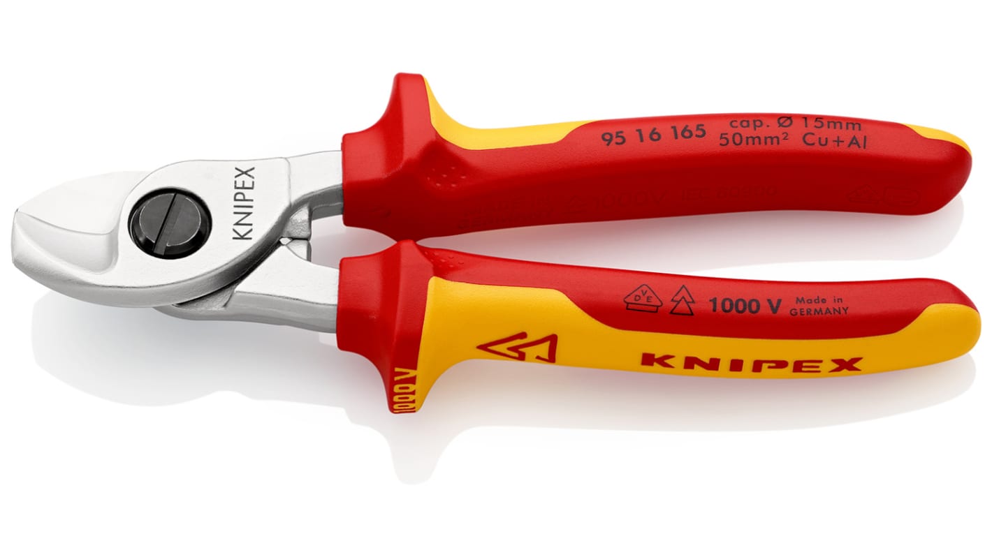 Tagliacavi Knipex in Acciaio per utensili, L. 165 mm, capacità di taglio max 15mm, Approvato VDE