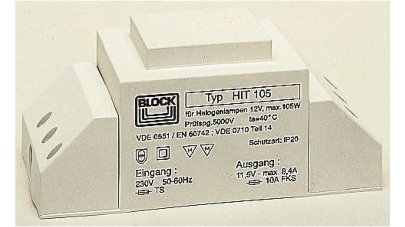 Block Beleuchtung-Transformator 230V ac, 11.5V ac 105W