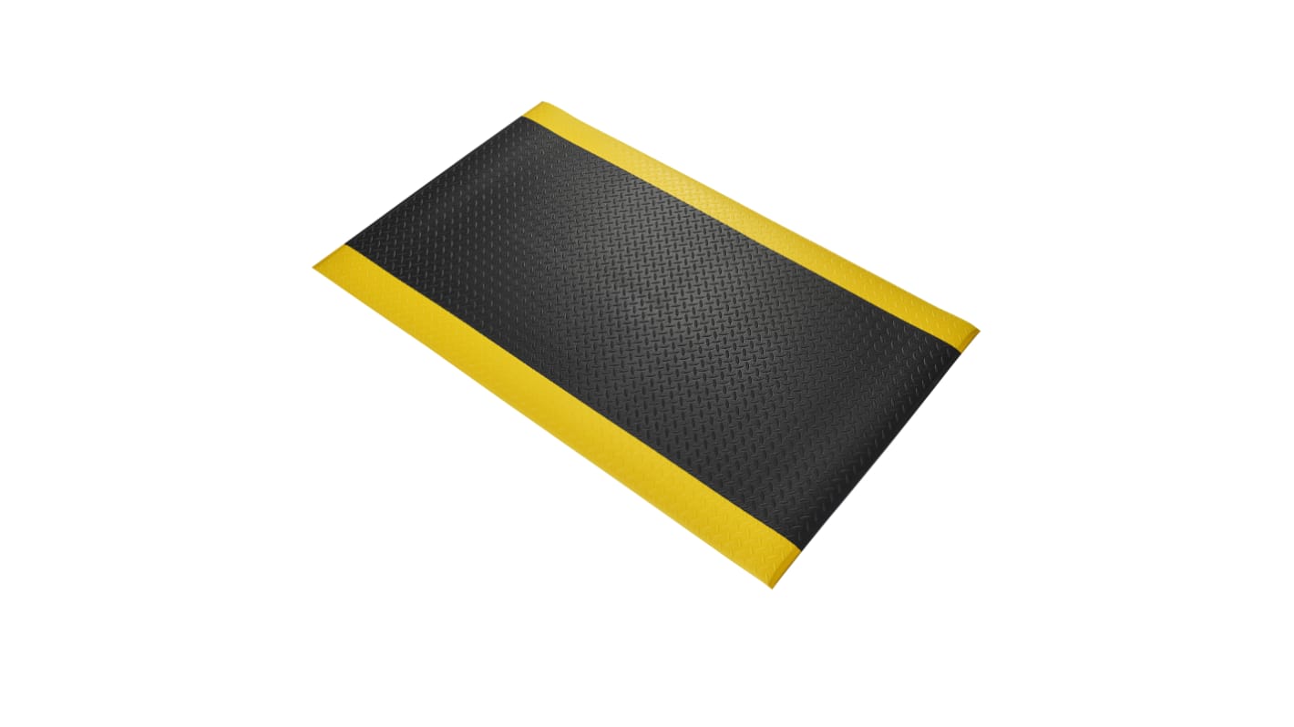 Tappeto antifatica RS PRO in PVC espanso, 1.5m x 0.9m x 9.5mm, col. Nero/Giallo, Antiscivolo