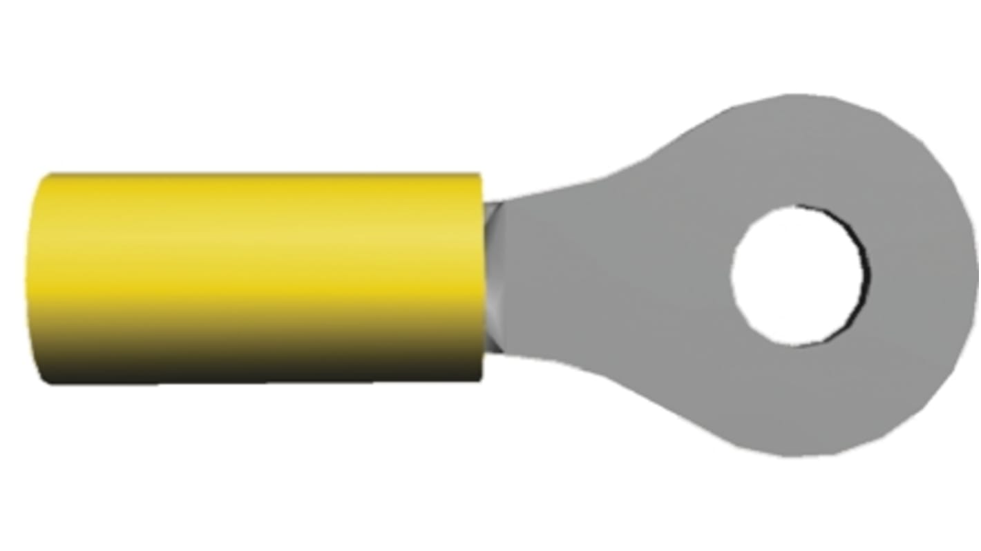 TE Connectivity, PIDG Insulated Ring Terminal, M5 Stud Size, 2.6mm² to 6.6mm² Wire Size, Yellow