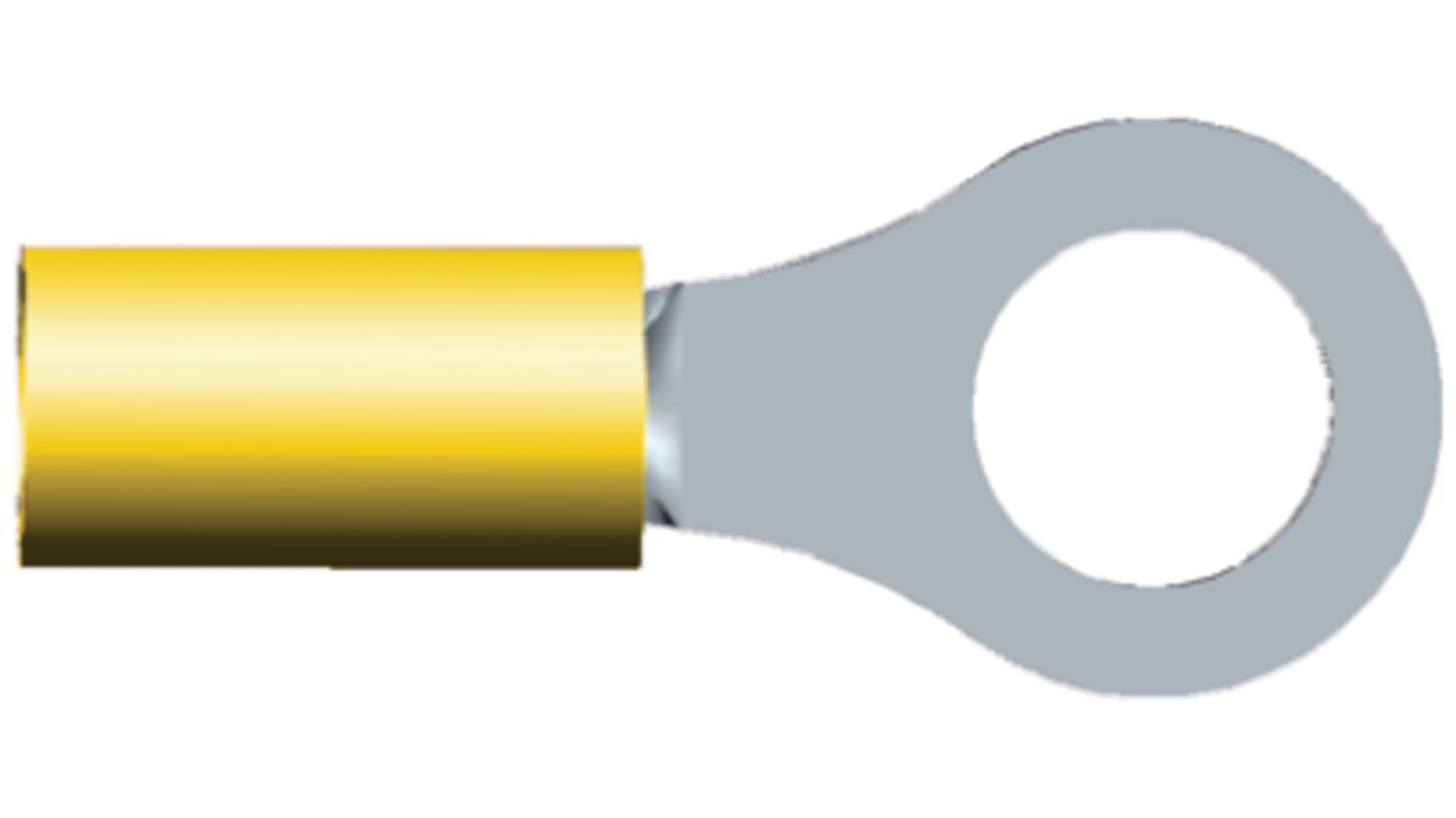 TE Connectivity, PLASTI-GRIP Insulated Crimp Ring Terminal, 9.53mm Stud Size, 2.6mm² to 6.6mm² Wire Size, Yellow