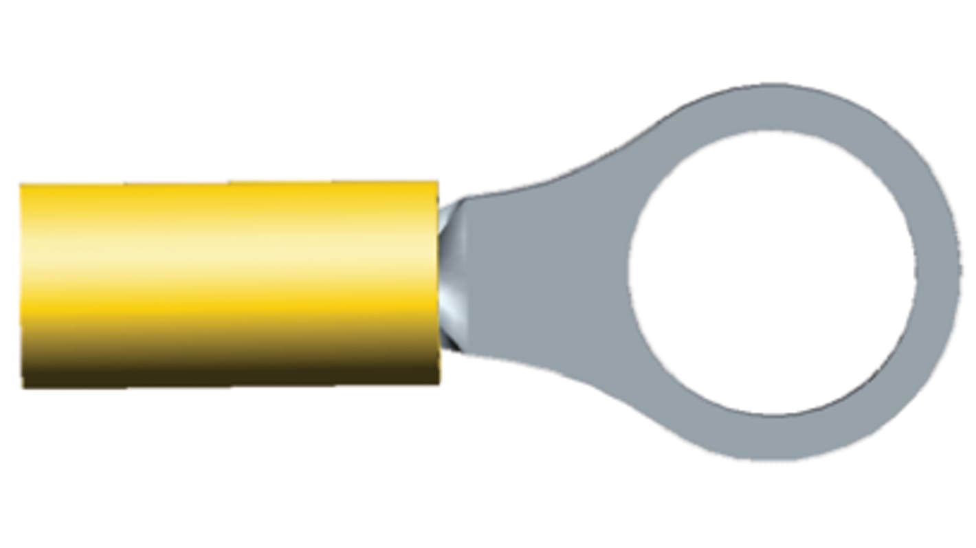 TE Connectivity, PLASTI-GRIP Insulated Ring Terminal, 4.82mm Stud Size, 2.6mm² to 6.6mm² Wire Size, Yellow