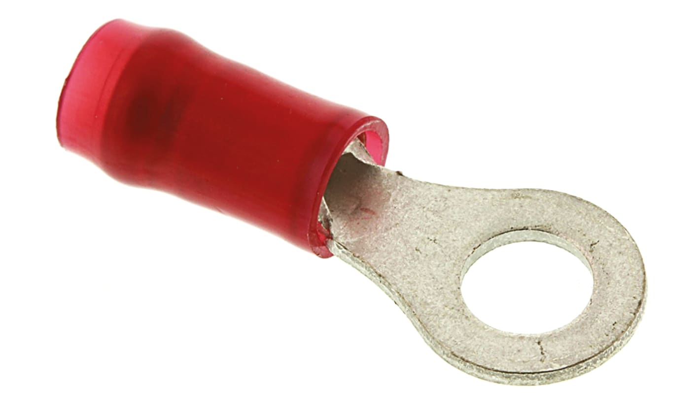 TE Connectivity, PIDG Insulated Ring Terminal, M4 Stud Size, 0.26mm² to 1.65mm² Wire Size, Red