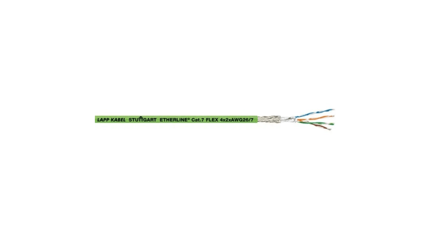 Lapp Cat7 Ethernet Cable, S/FTP, Green Polyurethane Sheath, 100m, Flame Retardant, Halogen Free