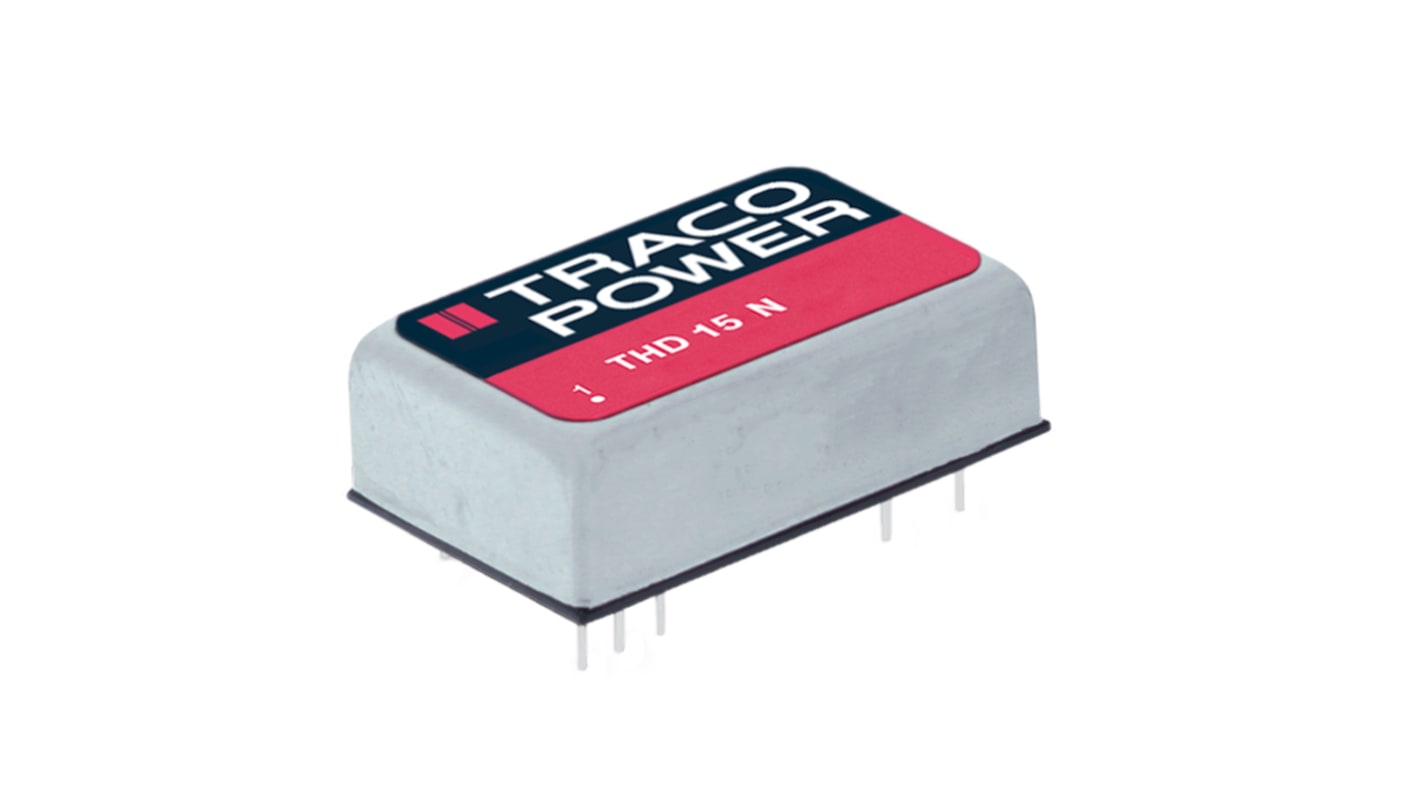 TRACOPOWER THD 15N DC-DC Converter, ±15V dc/ ±500mA Output, 9 → 18 V dc Input, 15W, Through Hole, +85°C Max Temp