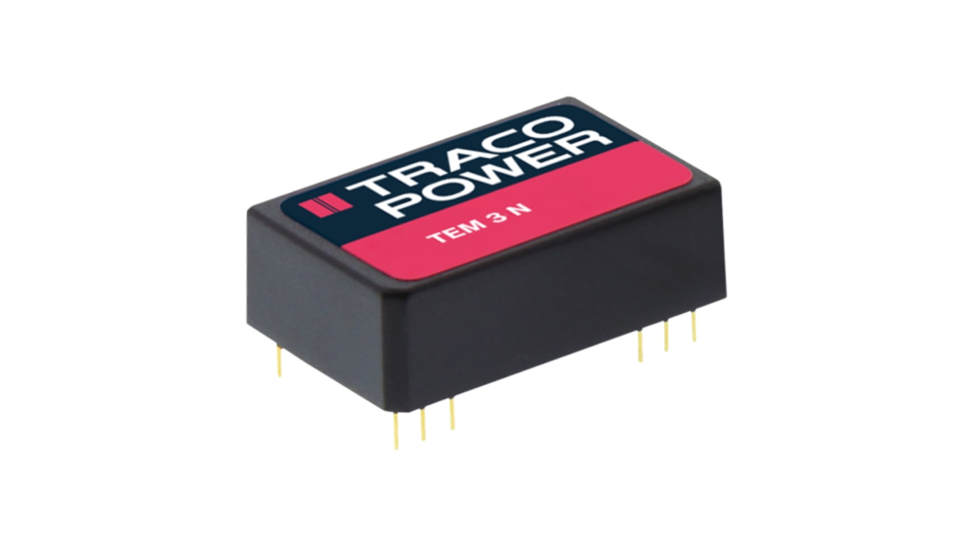 TRACOPOWER TEM 3N DC-DC Converter, 12V dc/ 250mA Output, 21.6 → 26.4 V dc Input, 3W, Through Hole, +85°C Max