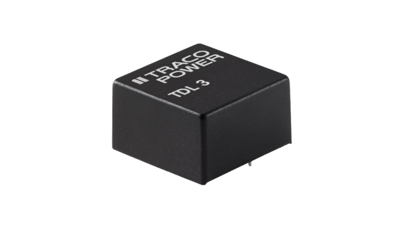 TRACOPOWER TDL 3 DC-DC Converter, 12V dc/ 250mA Output, 4.5 → 10 V dc Input, 3W, Through Hole, +80°C Max Temp