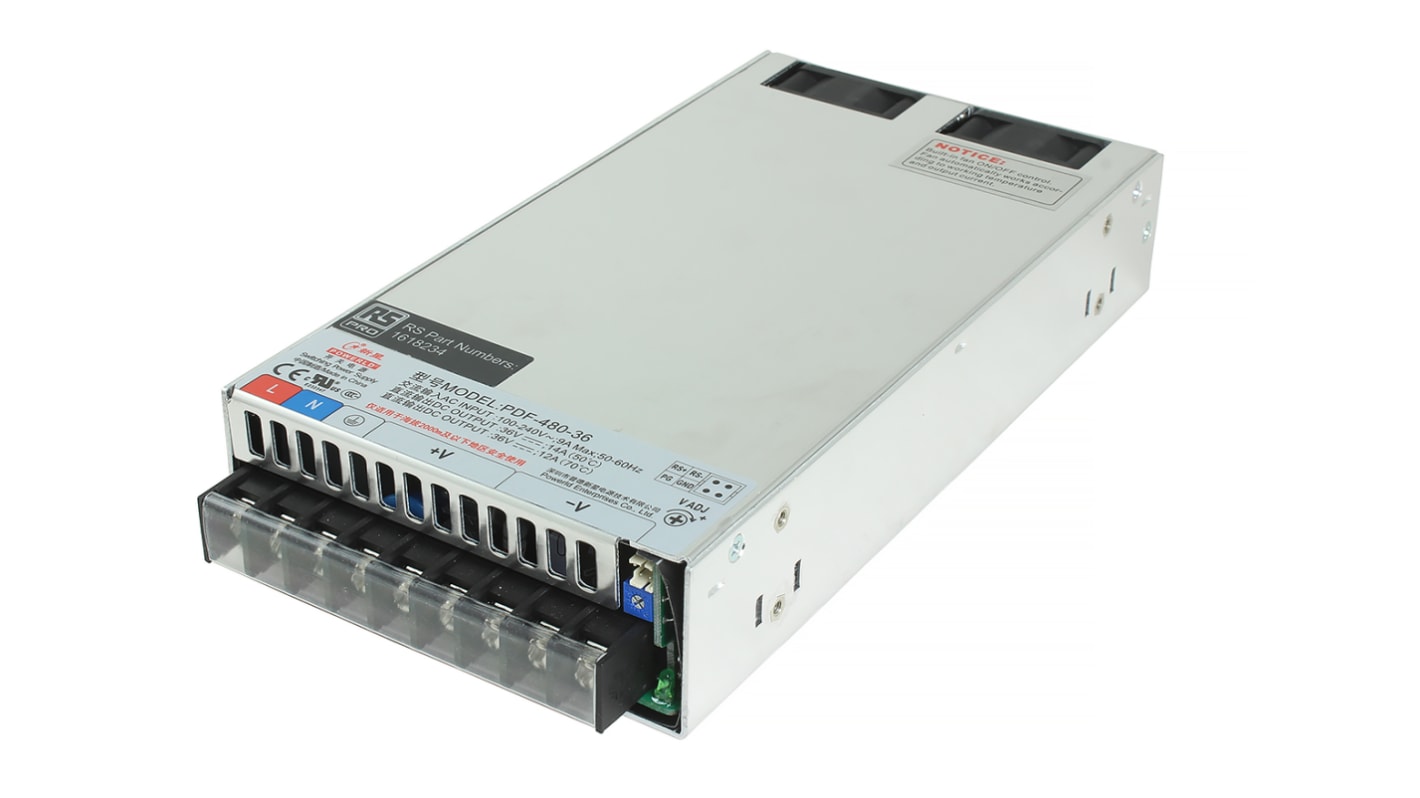 RS PRO Switching Power Supply, 24V dc, 22A, 480W, 1 Output, 90 → 264V ac Input Voltage