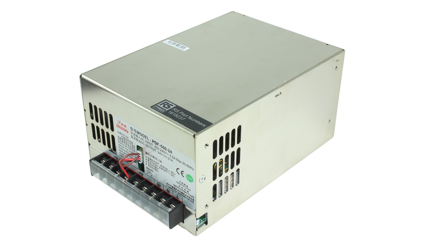 RS PRO Switching Power Supply, 48V dc, 10.5A, 504W, 1 Output, 88 → 264V ac Input Voltage