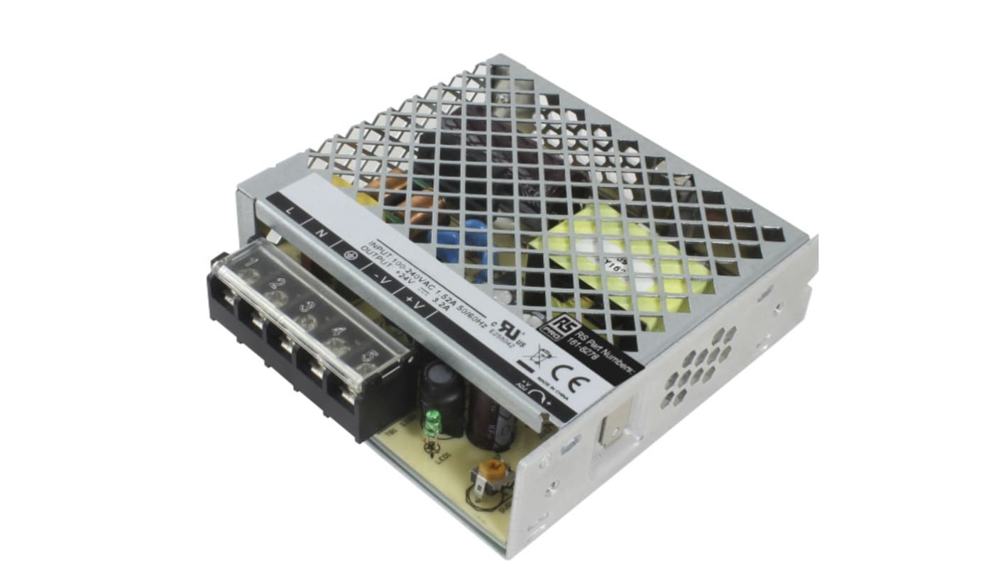 RS PRO Switching Power Supply, 48V dc, 1.6A, 76.8W, 1 Output, 100 → 240V ac Input Voltage