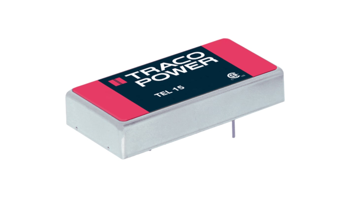 TRACOPOWER TEL 15 DC-DC Converter, ±12V dc/ ±625mA Output, 18 → 36 V dc Input, 15W, Through Hole, +71°C Max Temp