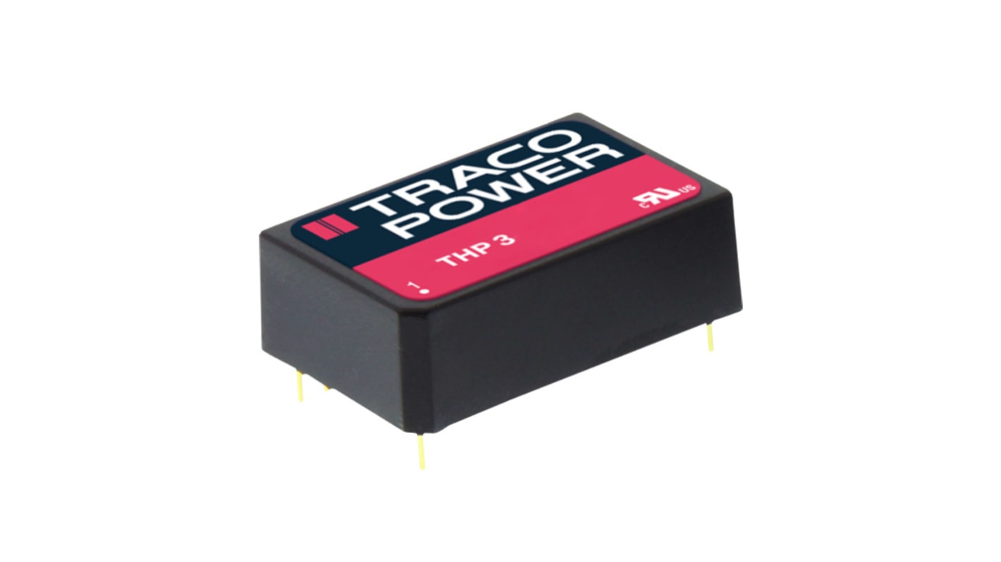 TRACOPOWER THP 3 DC-DC Converter, ±12V dc/ 250mA Output, 36 → 160 V dc Input, 3W, Through Hole, +85°C Max Temp