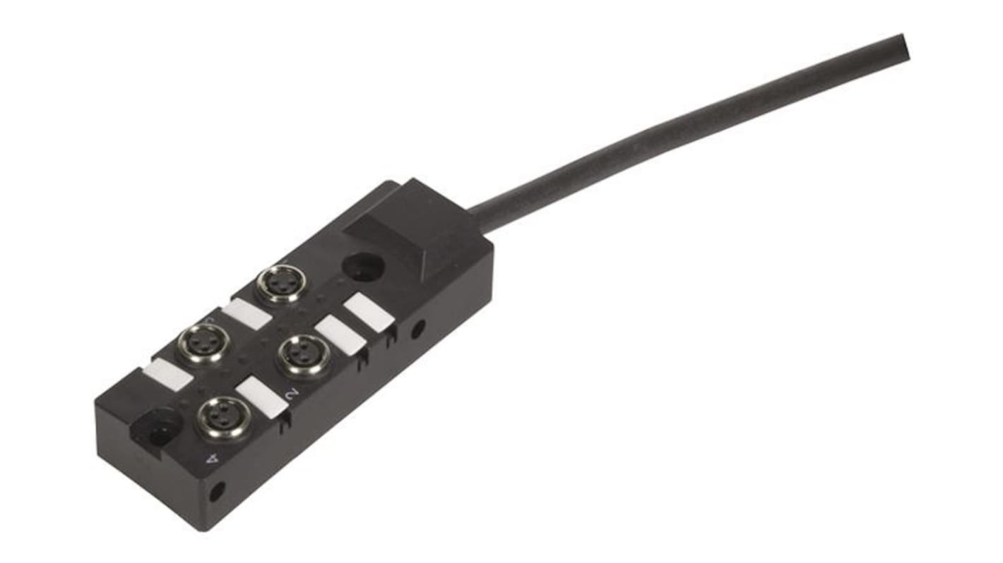 Caja de actuador/sensor, 4 puertos M8 de 3 vías, conexión principal M8, cable 10m