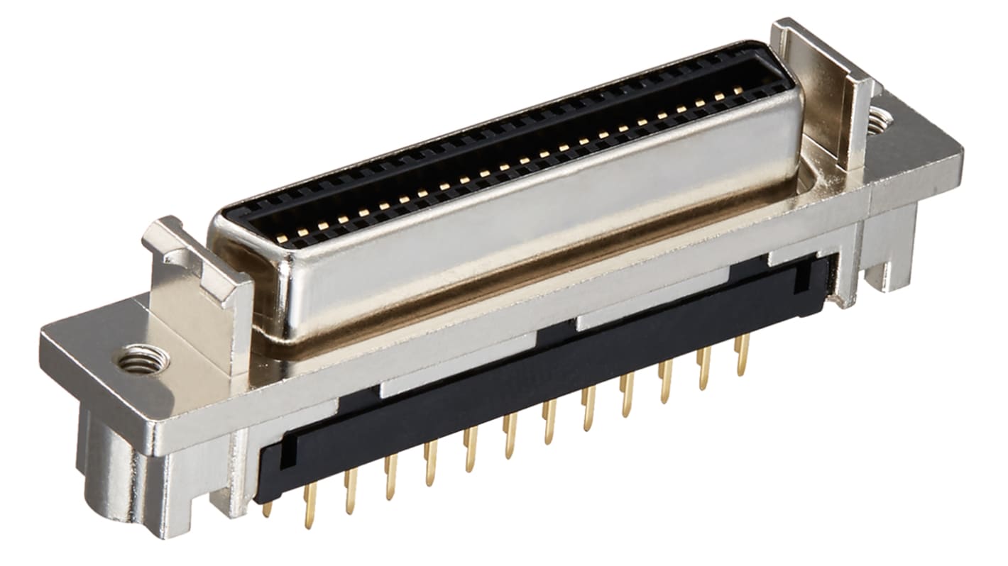 Hirose, DX Female 50 Pin Straight Through Hole SCSI Connector 1.27mm Pitch, Plug In, Quick Latch