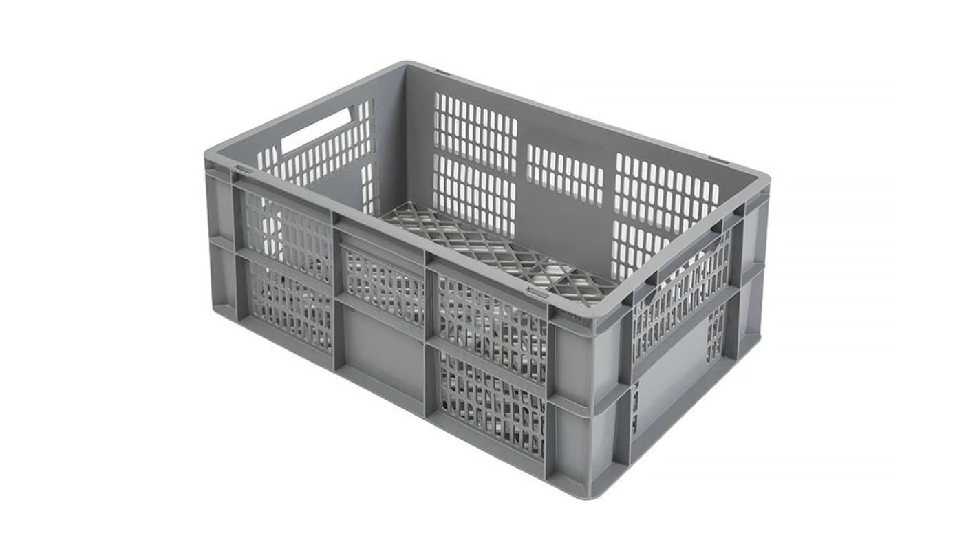 RS PRO 52L Grey PP Large Euro Containers, 270mm x 400mm x 600mm