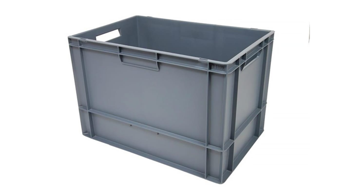 RS PRO 76L Grey PP Large Euro Containers, 400mm x 400mm x 600mm