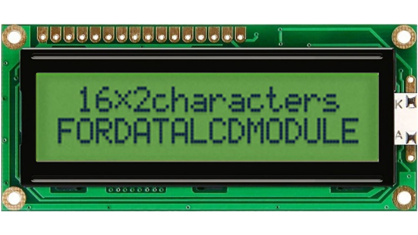 Fordata FC1602G01-RNNYBW-66SE FC LCD LCD Graphic Display, Green, Yellow on, 2 Rows by 16 Characters, Reflective