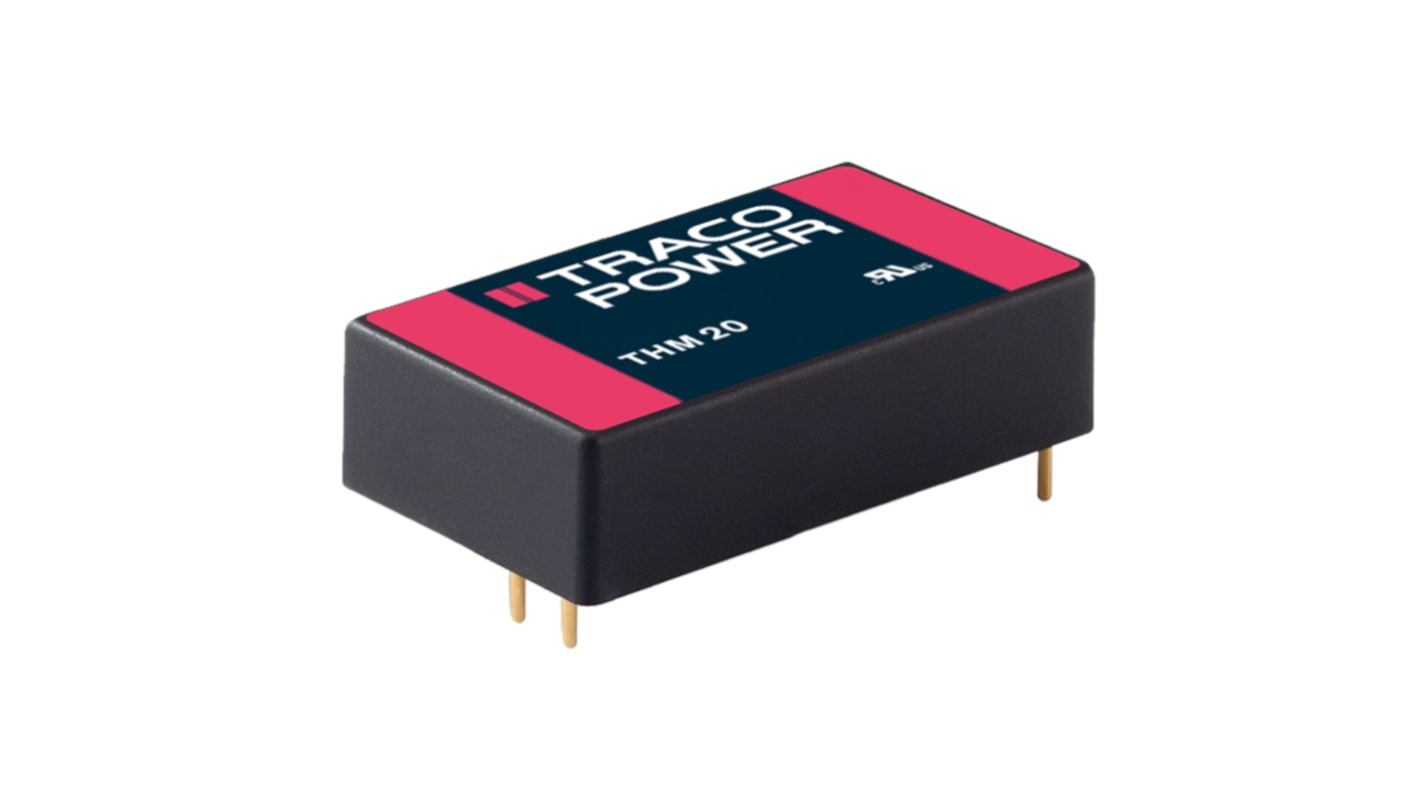 TRACOPOWER THM 20 DC-DC Converter, 12V dc/ 1.67A Output, 9 → 18 V dc Input, 20W, Through Hole, +80°C Max Temp