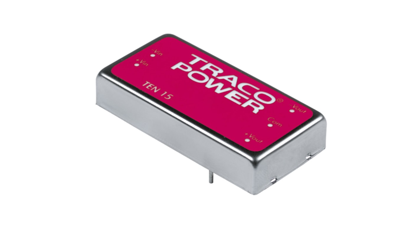 TRACOPOWER TEN 15 DC-DC Converter, 15V dc/ 1A Output, 18 → 36 V dc Input, 15W, Through Hole, +85°C Max Temp