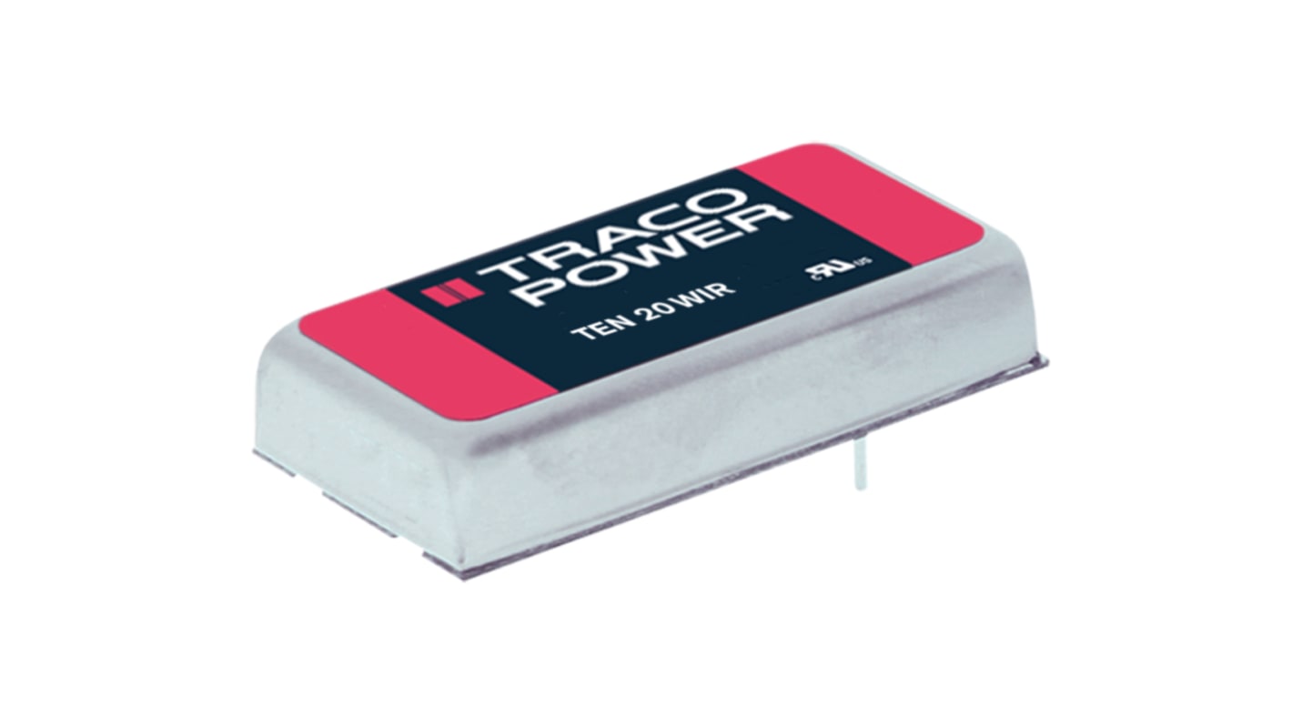 TRACOPOWER TEN 20WIR DC-DC Converter, ±12V dc/ ±833mA Output, 18 → 75 V dc Input, 20W, Through Hole, +85°C Max