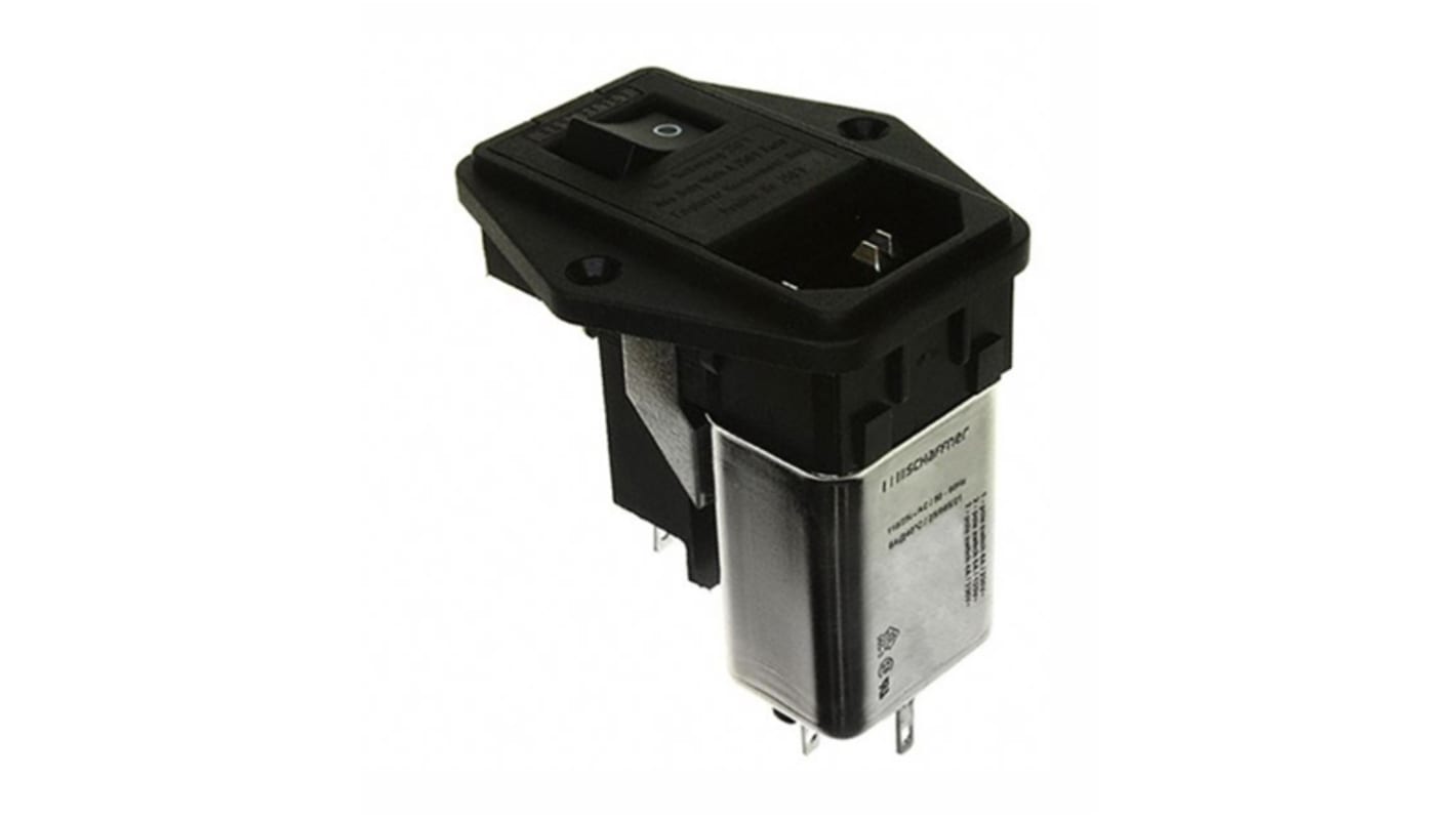 Male IEC/EN 60939 IEC Filter Panel Mount,Solder,Rated At 6A,250 V ac Operating Frequency 50 → 400Hz