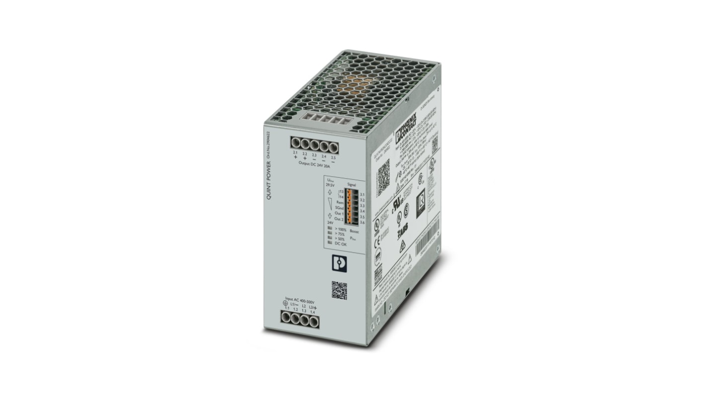 Phoenix Contact QUINT4-PS/3AC/24DC/20 3-Phasen Getaktet DIN-Schienen Netzteil 480W, 400V ac, 24V dc / 20A