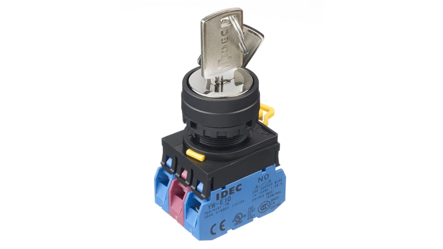 Interruptor de llave, IP65, DPDT, 3 vías, -20 → +55°C