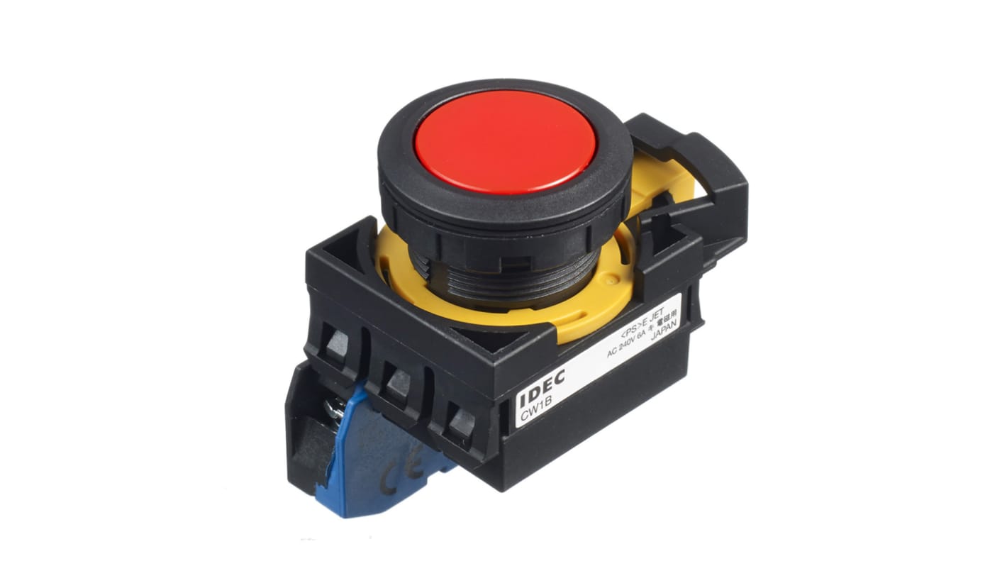 Idec CW Series Illuminated Push Button, Panel Mount, 22mm Cutout, SPST, IP65