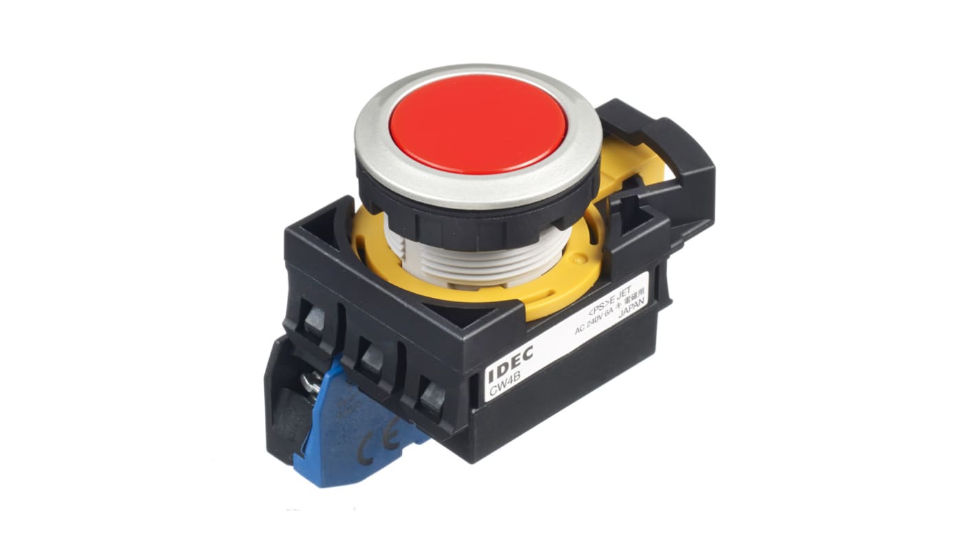 Idec CW Series Illuminated Push Button, Panel Mount, 22mm Cutout, SPST, IP65