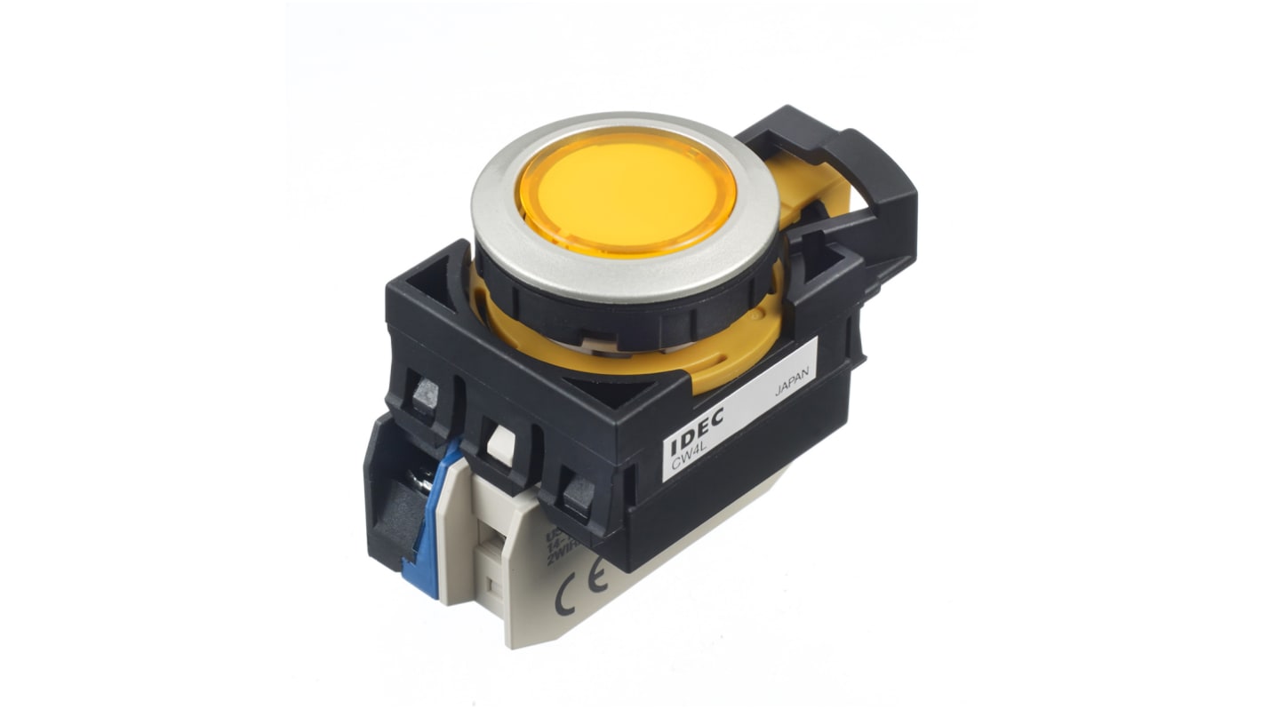 Idec CW Series Illuminated Push Button, Panel Mount, 22mm Cutout, SPST, IP65