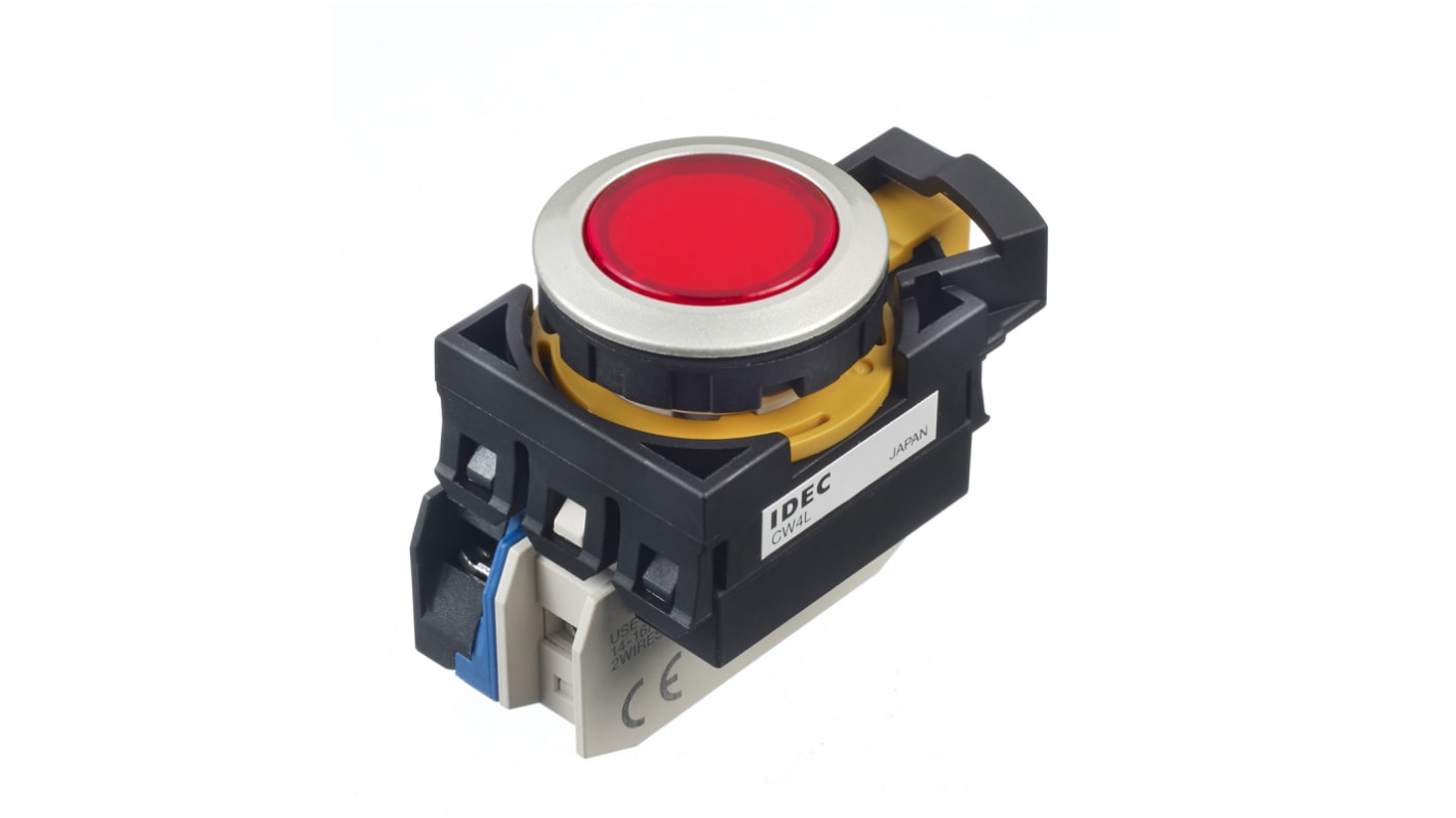 Idec CW Series Illuminated Push Button, Panel Mount, 22mm Cutout, SPST, IP65