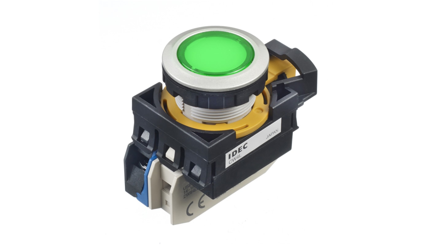 Idec CW Series Illuminated Push Button, Panel Mount, 22mm Cutout, SPST, IP65