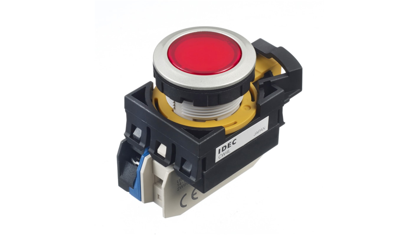 Idec CW Series Illuminated Push Button, Panel Mount, 22mm Cutout, SPST, IP65