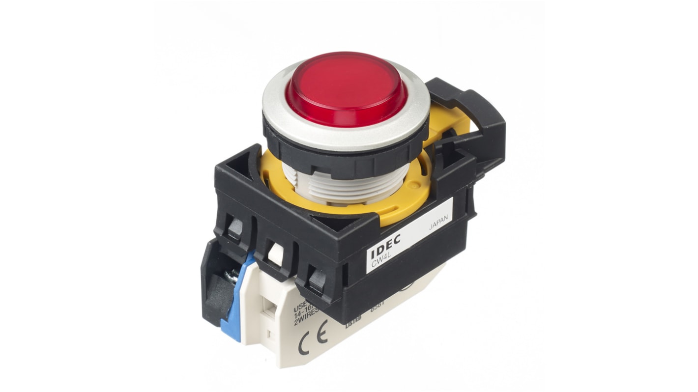 Idec CW Series Illuminated Push Button, Panel Mount, 22.3mm Cutout, SPST, IP65