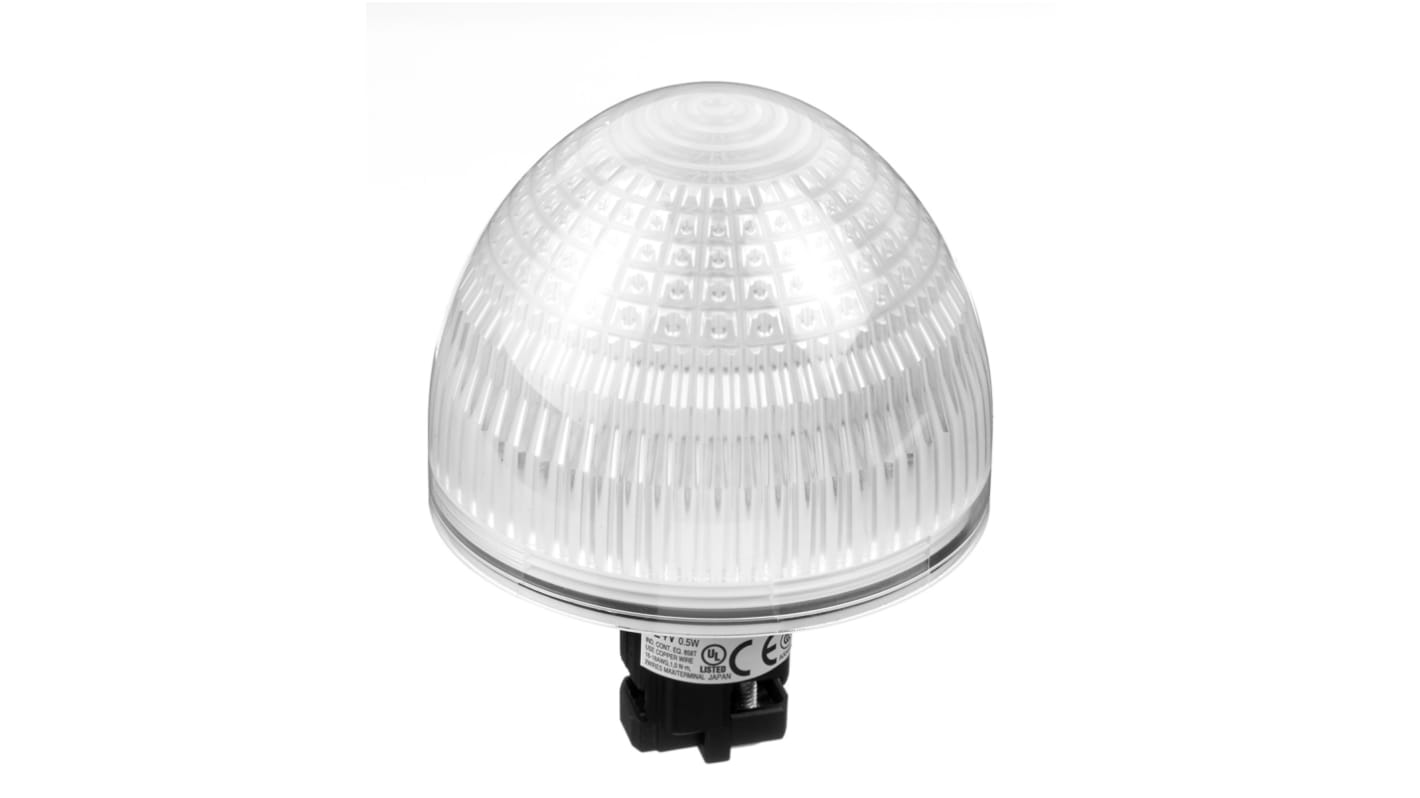 Idec, HW, Flush Mount White LED Pilot Light Complete, 22mm Cutout, IP65, Dome, 24V ac/dc