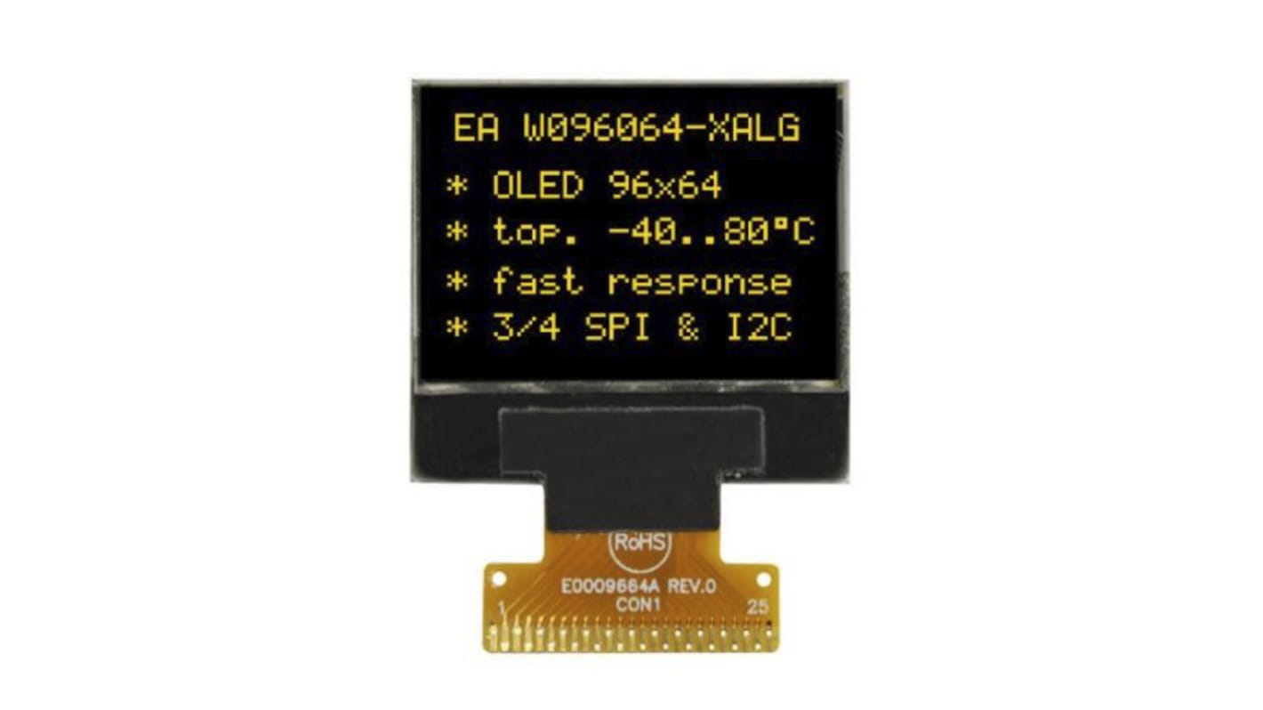 Display OLED Display Visions, matrice Passivo, Giallo, 96 x 64pixels, COB, I2C, SPI Interface Nessuno