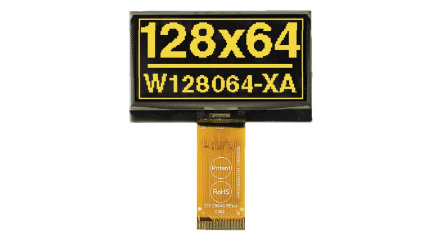 Display Visions 2.42in Yellow Passive matrix OLED Display 128 x 64pixely COB I2C, SPI Interface