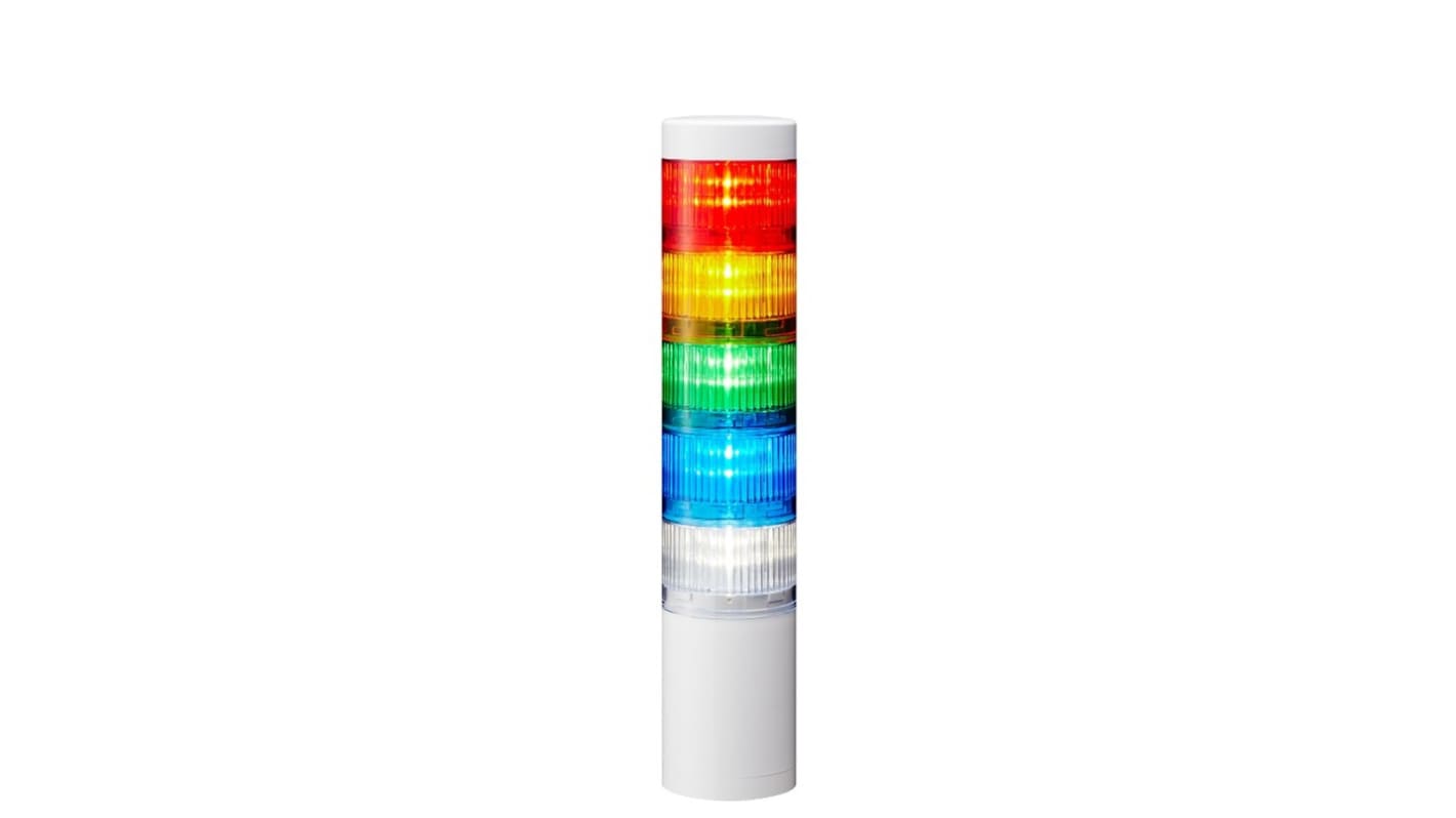 Columna de señalización Patlite LR6, LED, con 5 elementos  de color, 88dB @ 1 m, 24 V dc