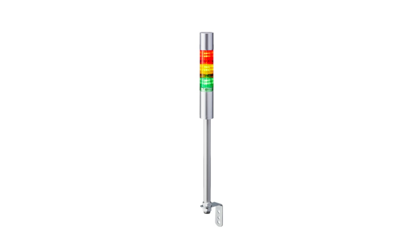 Torretta di segnalazione Patlite, 24 V c.c., LED, 3 elementi, lenti A colori, con Cicalino