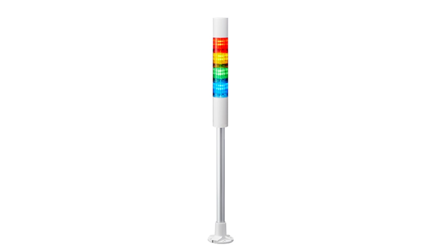 Jeladó torony LED, 4 világító elemmel berregővel, Színes, 24 V DC Piros/sárga/zöld/kék, LR4 sorozat