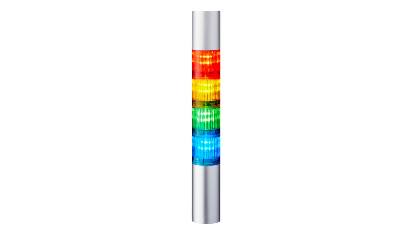 Patlite LR4 LED Signalturm bis 4-stufig mehrfarbig LED Rot/Gelb/Grün/Blau + Summer Blitz, Dauer 293.5mm Multifunktion