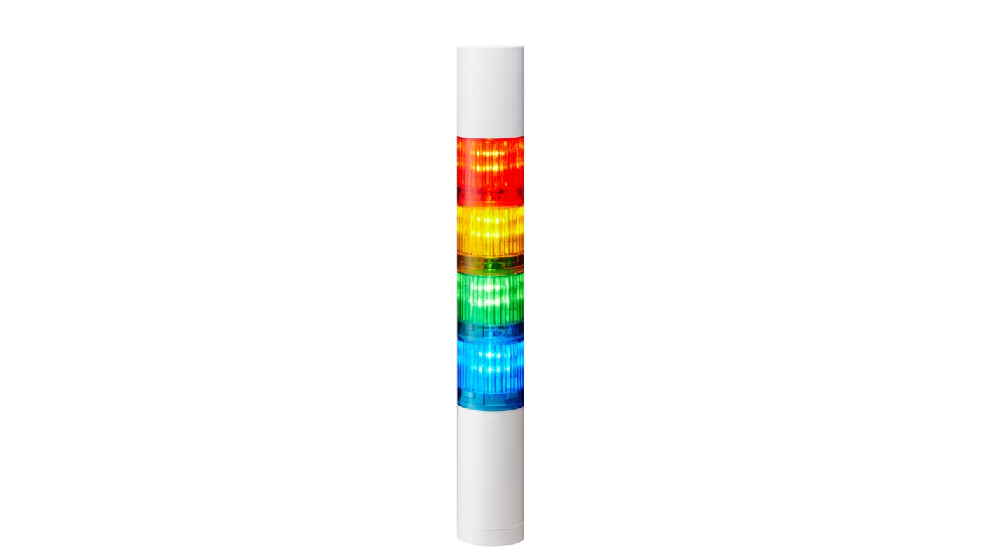 Patlite LR4 LED Signalturm bis 4-stufig mehrfarbig LED Rot/Gelb/Grün/Blau + Summer Blitz, Dauer 293.5mm Multifunktion