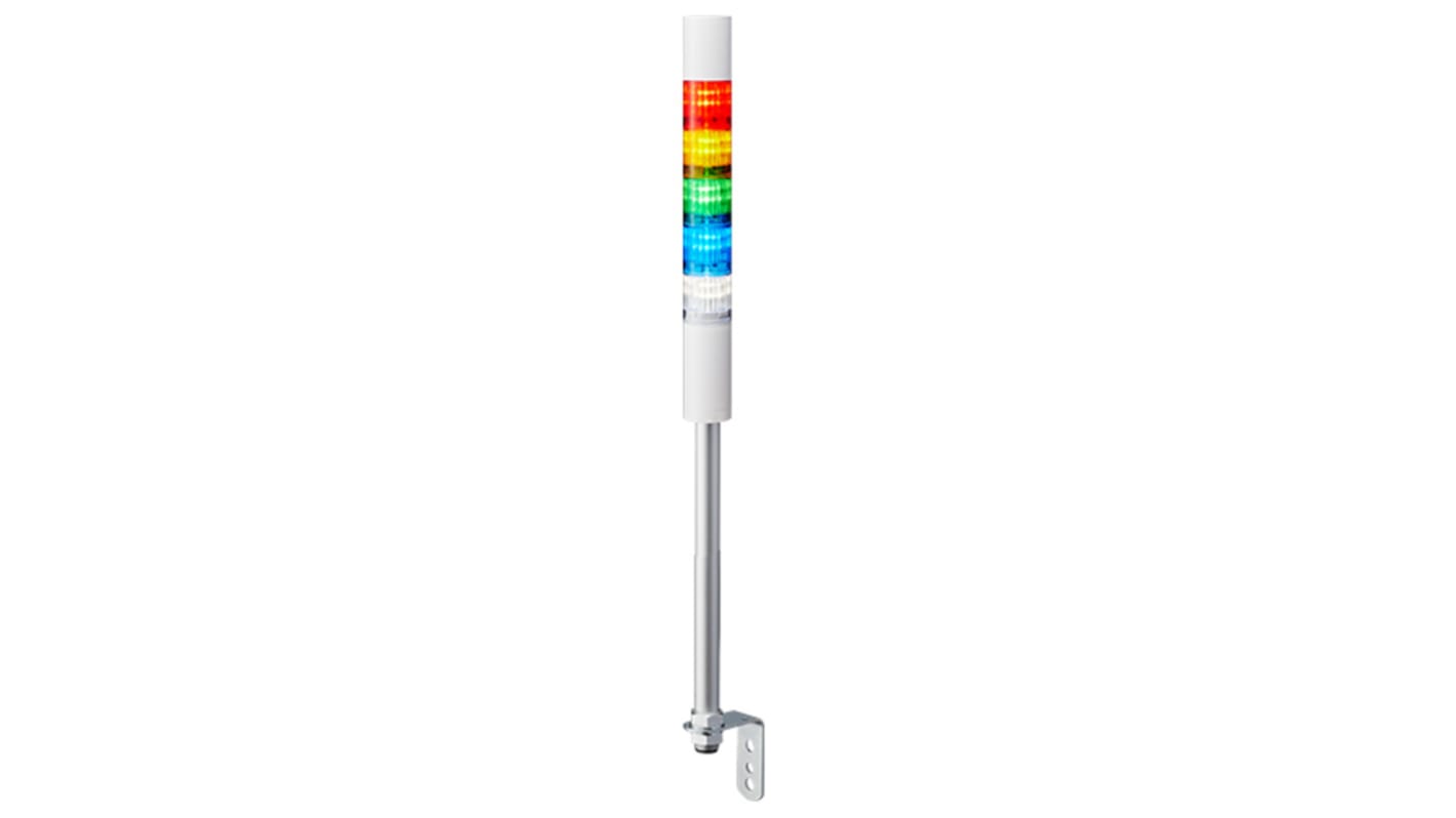 Columna de señalización Patlite LR4, LED, con 5 elementos de color, 90dB @ 1 m, 24 V dc