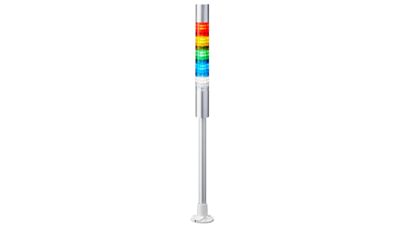 Columna de señalización Patlite LR4, LED, con 5 elementos de color, 90dB @ 1 m, 24 V dc