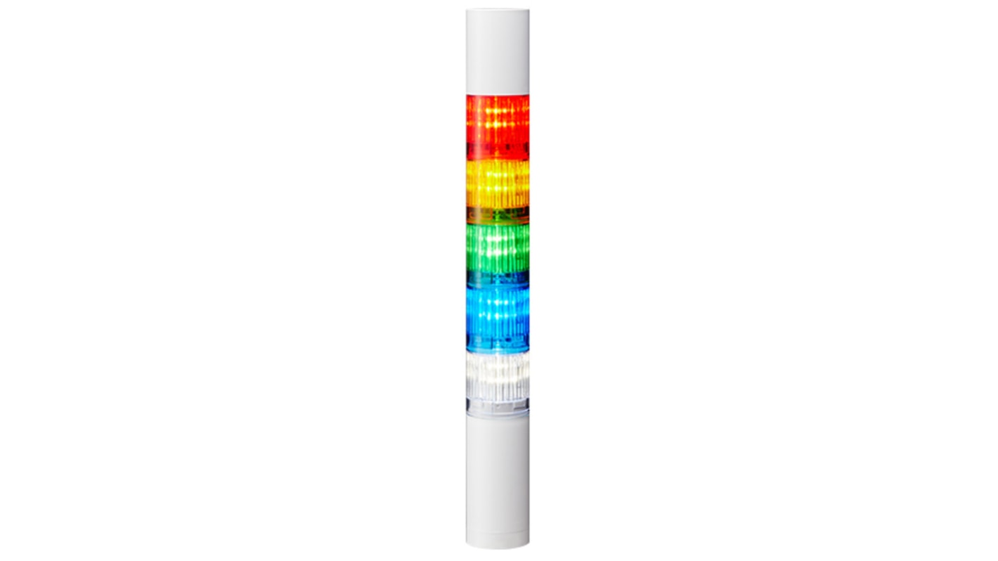 Columna de señalización Patlite LR4, LED, con 5 elementos de color, 90dB @ 1 m, 24 V dc